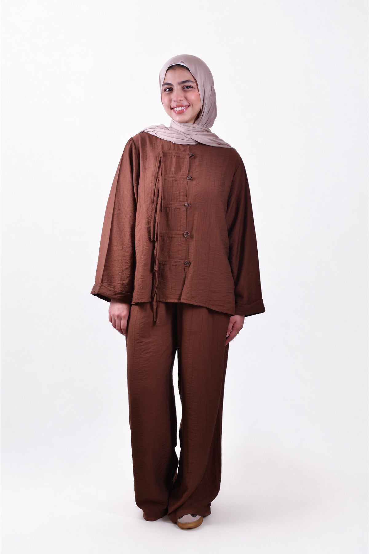 Textured Linen Set in Brown