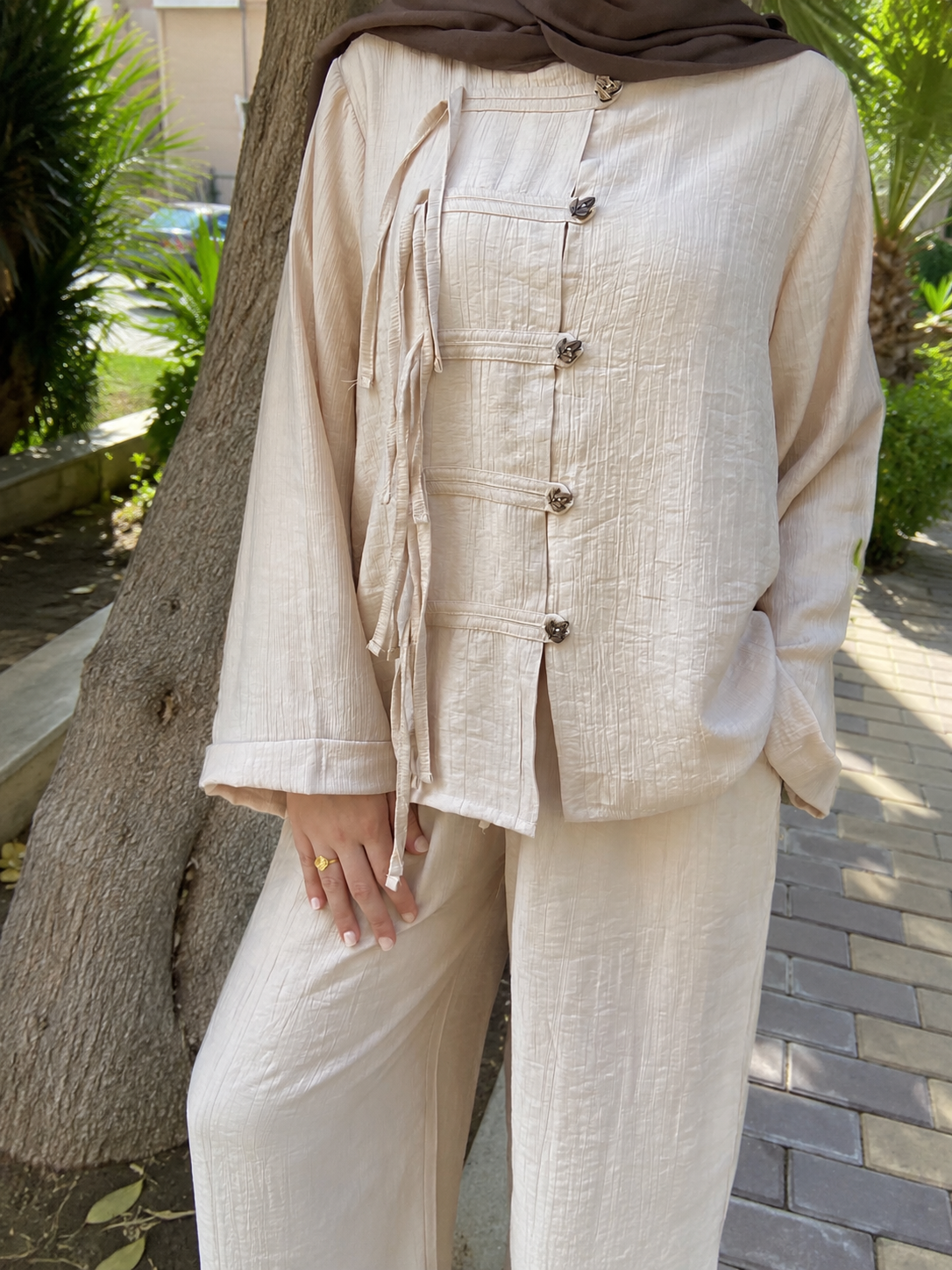 Textured Linen Set in Beige