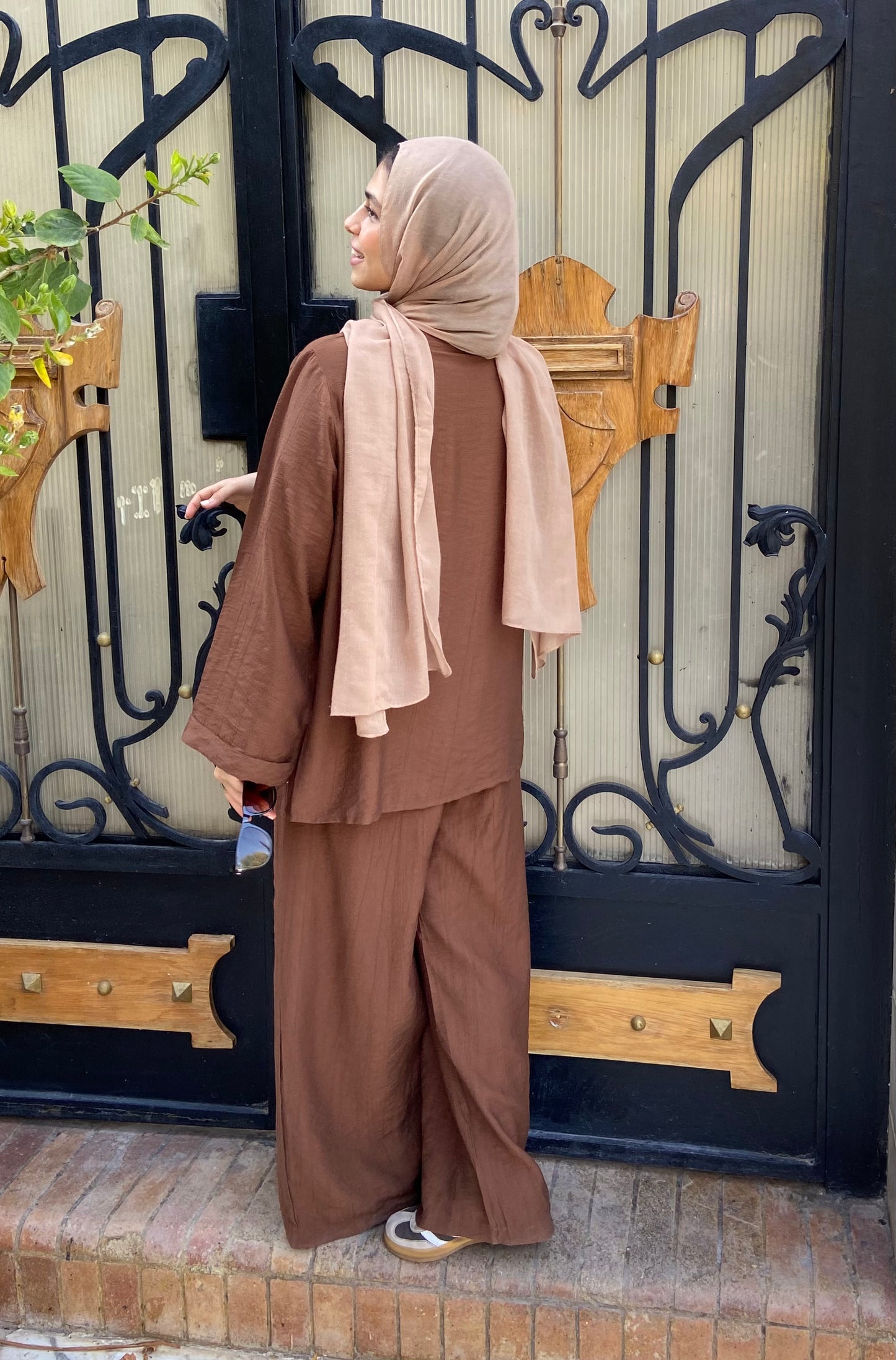 Textured Linen Set in Brown