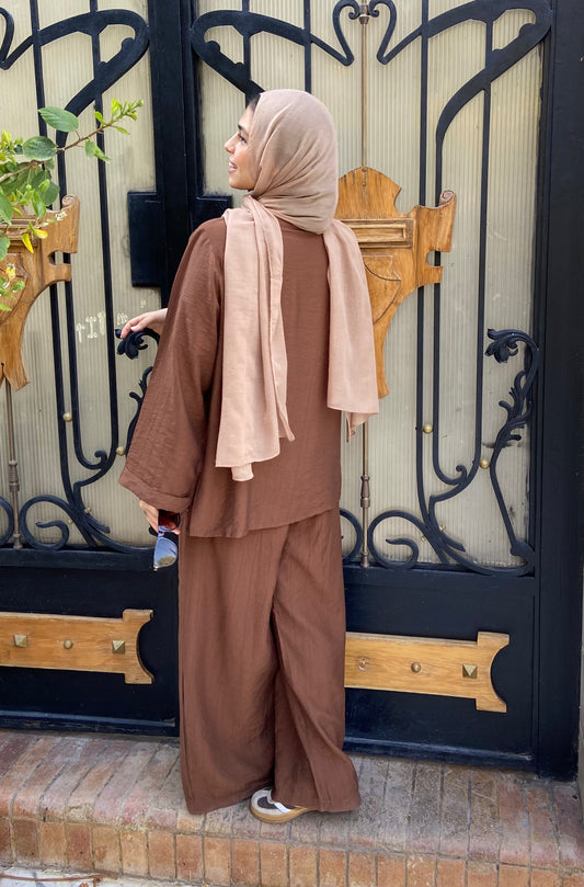 Textured Linen Set in Brown