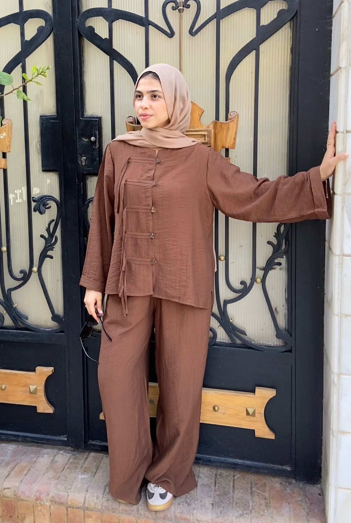 Textured Linen Set in Brown