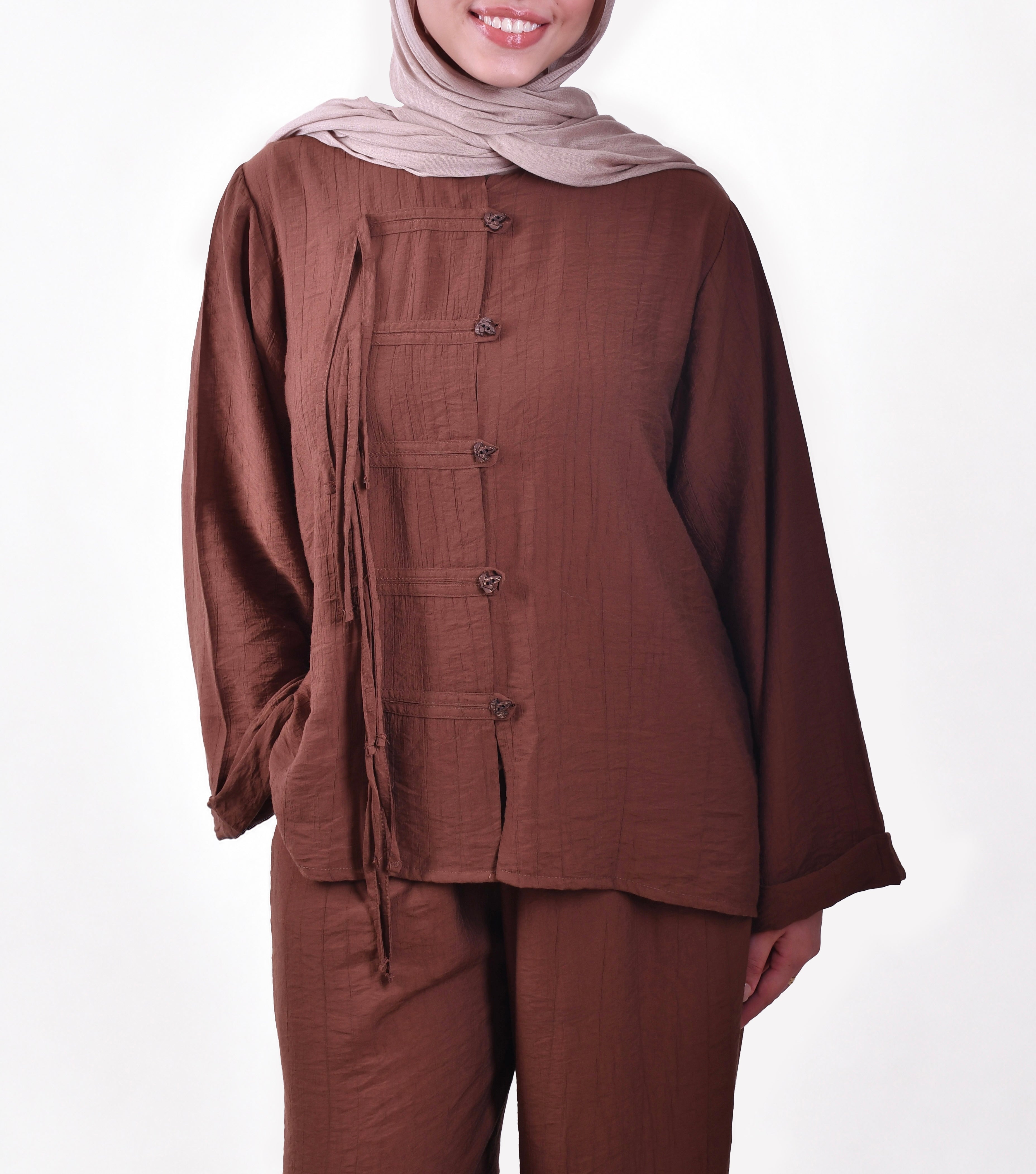 Textured Linen Set in Brown